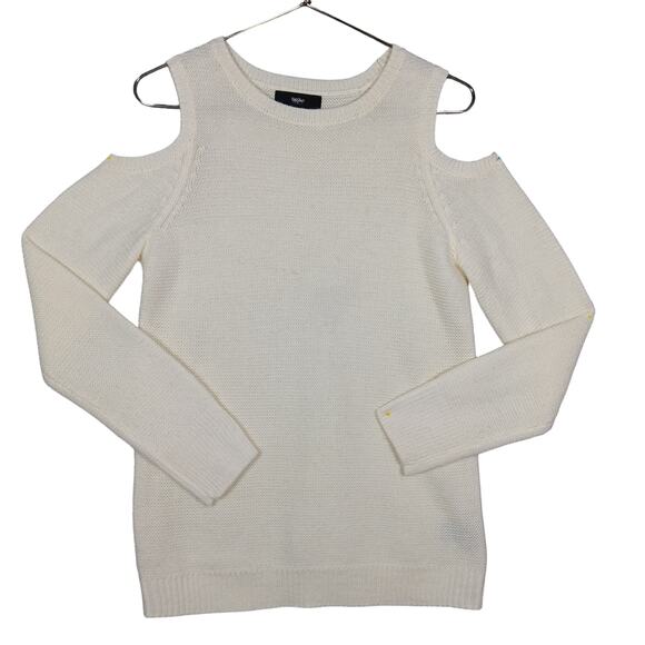 Mossimo Knit Sweater Top Size Small Off White Cold Shoulders Long Sleeve - Picture 5 of 9